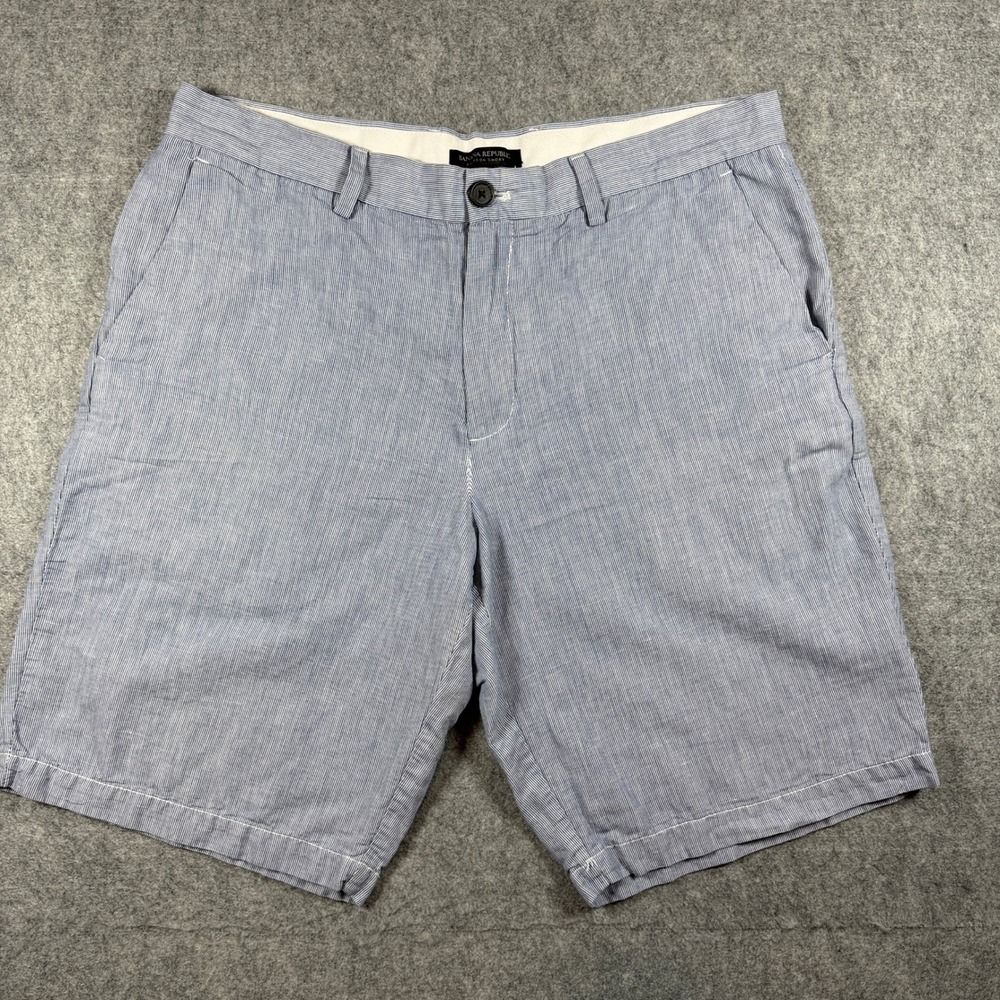 Banana Republic Mens Emerson Short 34 Blue White Seersucker Striped Cotton